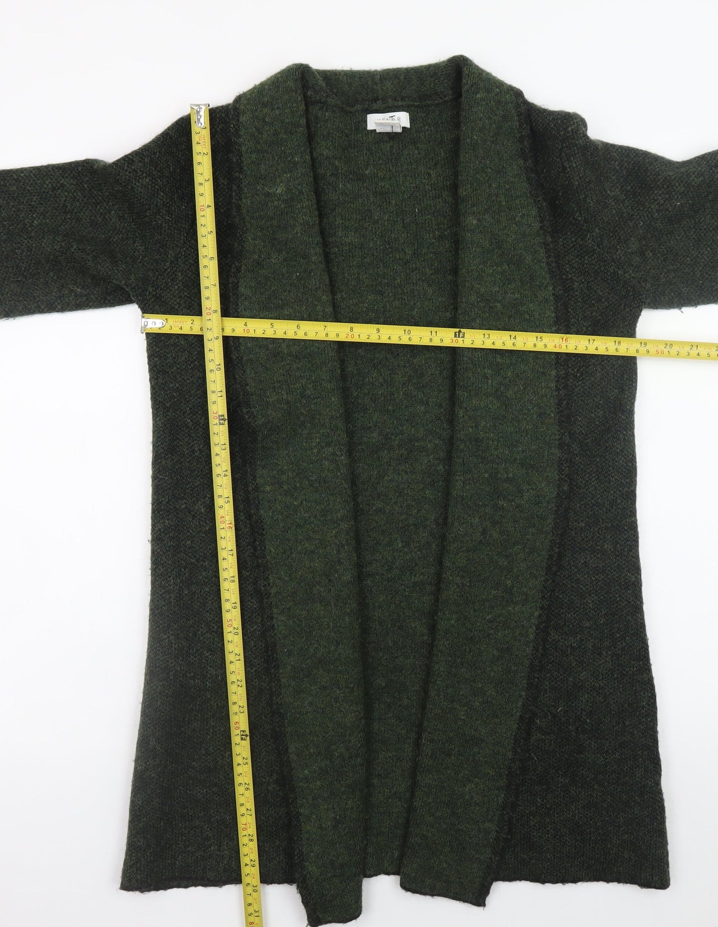 Kenar Women's Green Open Front Long Sleeve Wool Blend Cardigan Size S