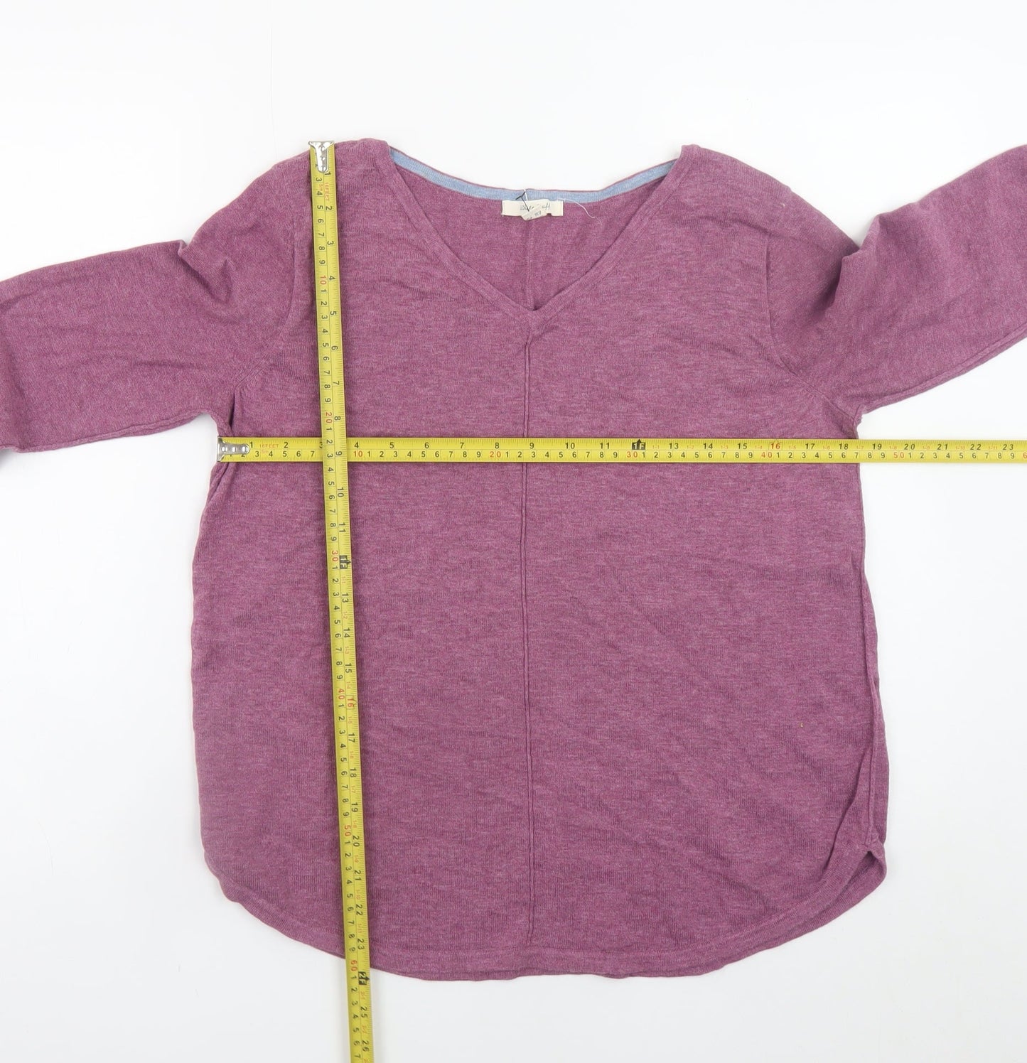White Stuff Womens Purple V-Neck Long Sleeve Cotton Jumper Size 14