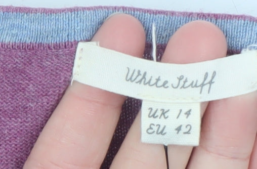 White Stuff Womens Purple V-Neck Long Sleeve Cotton Jumper Size 14