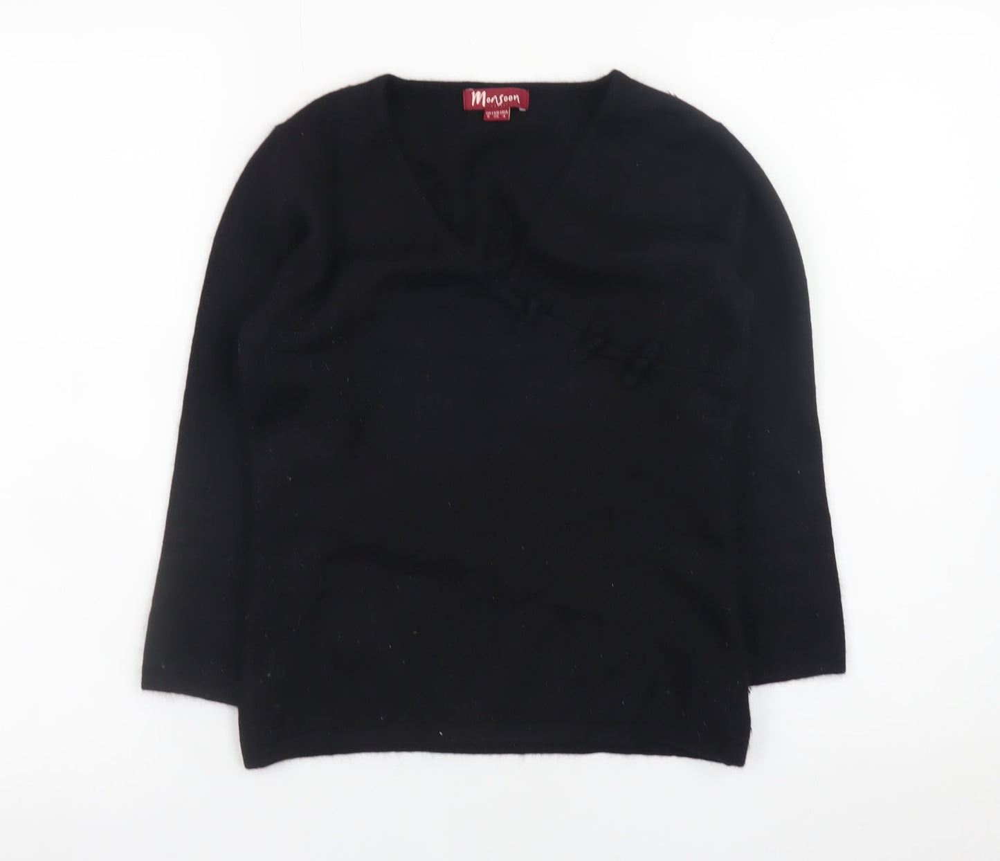 Monsoon Women’s Black Angora V-Neck 3/4 Sleeve Pullover Jumper Size 8