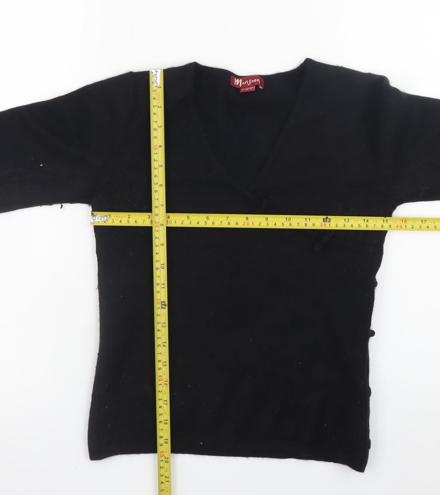 Monsoon Women’s Black Angora V-Neck 3/4 Sleeve Pullover Jumper Size 8
