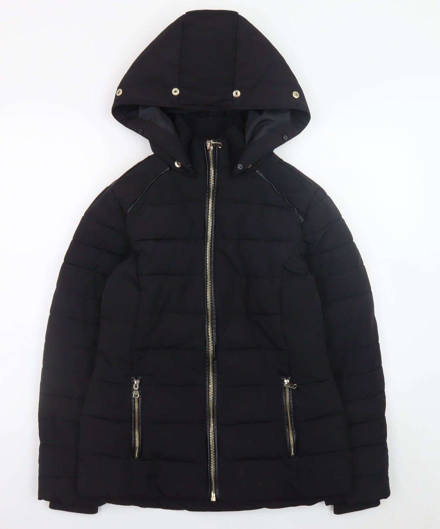 Miss Selfridge Women’s Black Hooded Puffer Jacket Size 8