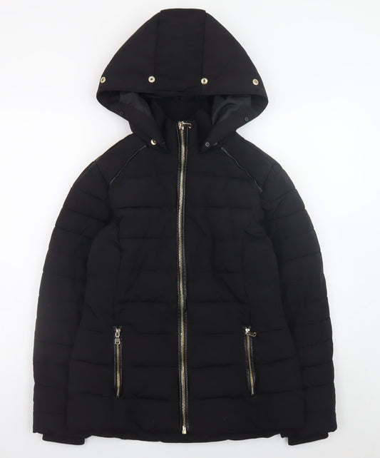 Miss Selfridge Women’s Black Hooded Puffer Jacket Size 8