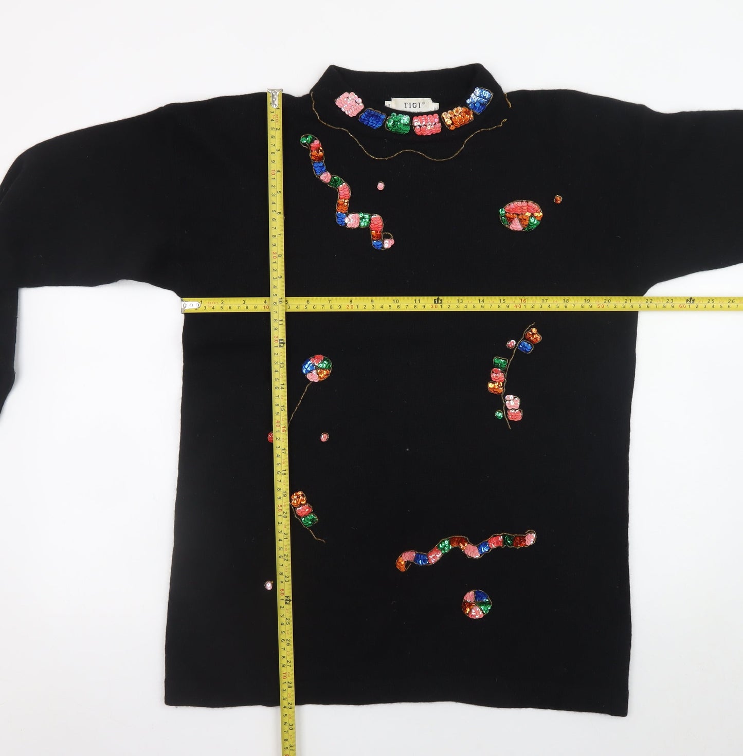 TIGI Women Black Sequin Beaded Knit Shift Dress One Size