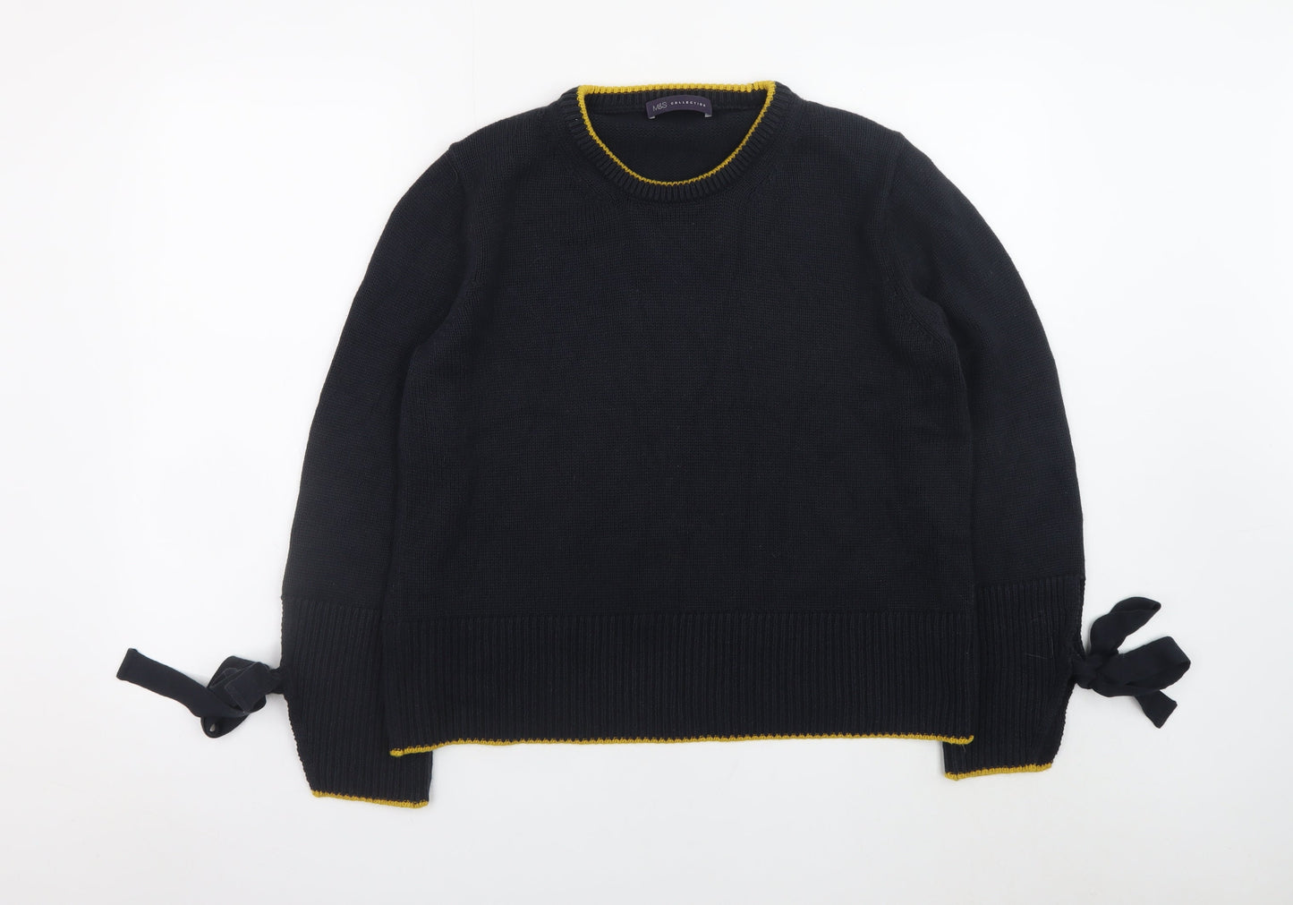 Marks and Spencer Women's Black Crew Neck Knit Bow Jumper Size L