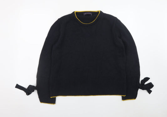 Marks and Spencer Women's Black Crew Neck Knit Bow Jumper Size L