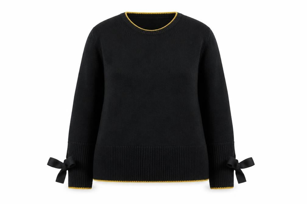 Marks & Spencer Women's Black Crew Neck Knit Bow Jumper Size L