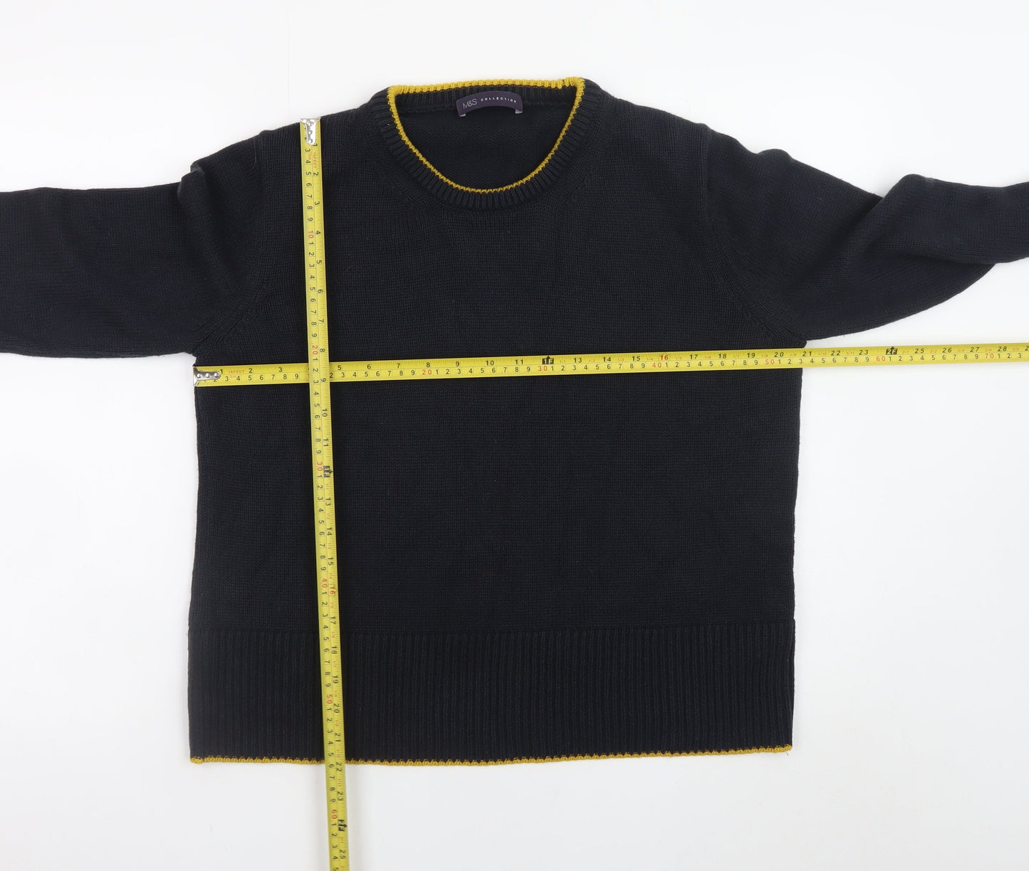 Marks and Spencer Women's Black Crew Neck Knit Bow Jumper Size L