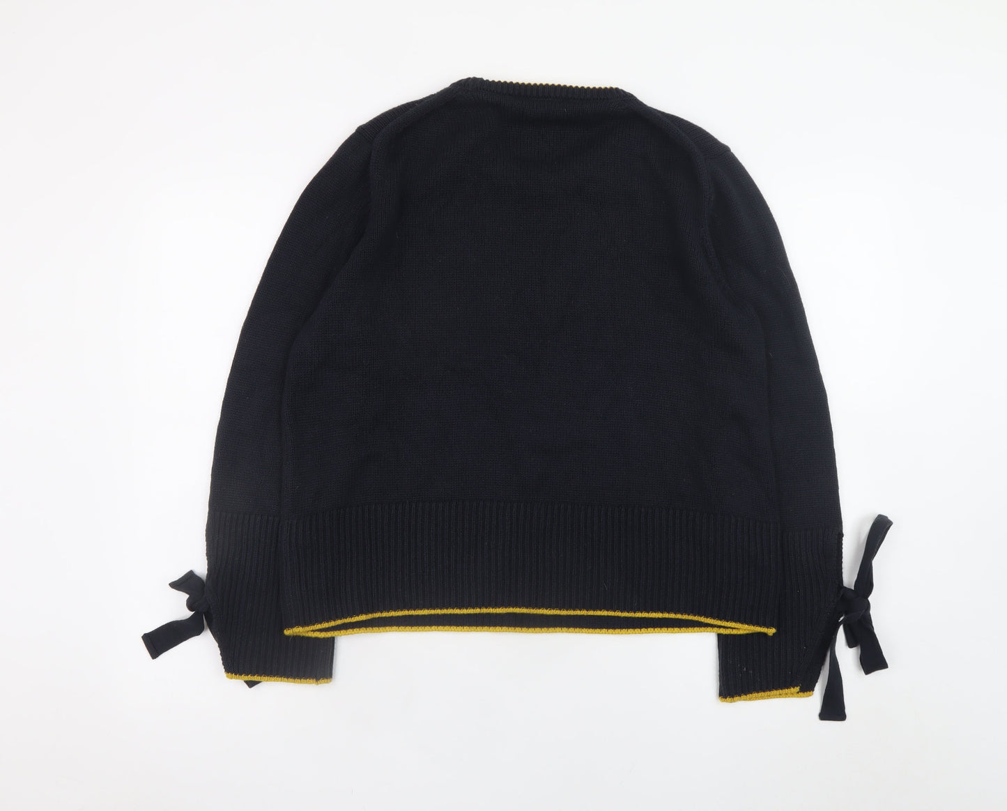 Marks and Spencer Women's Black Crew Neck Knit Bow Jumper Size L