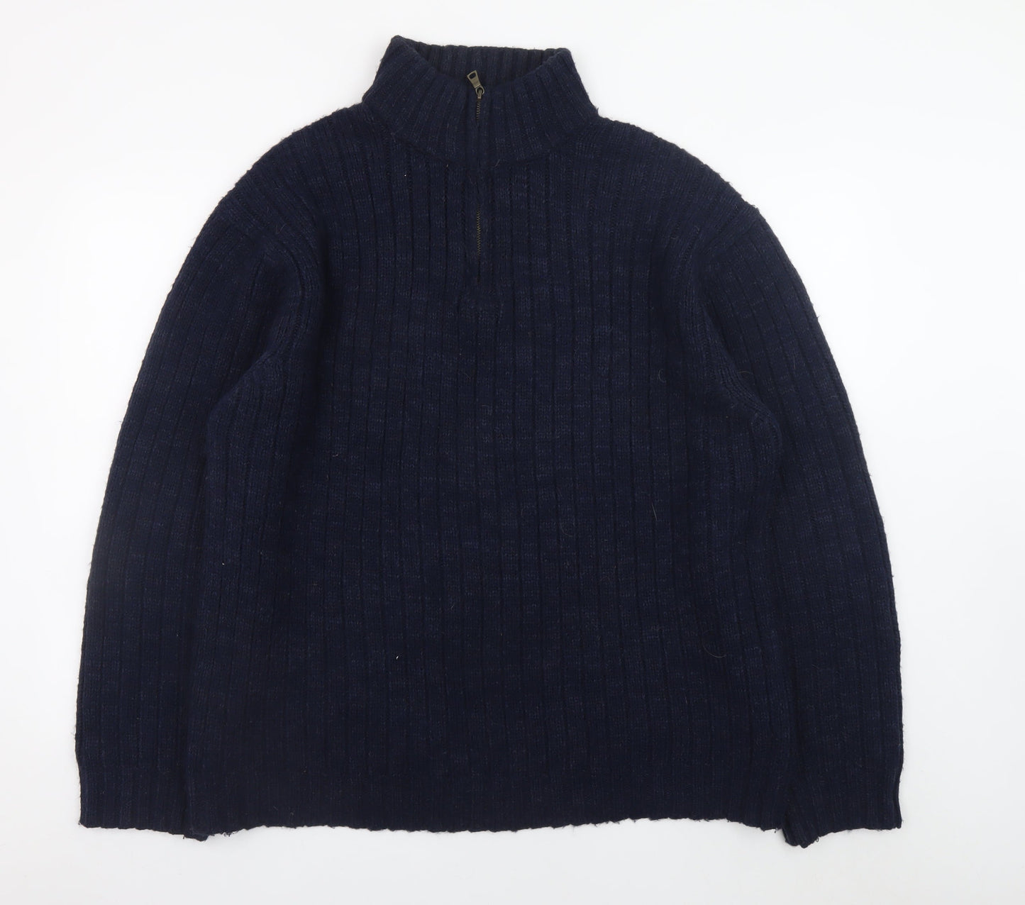 Marks and Spencer Men’s Blue 2XL Ribbed Half Zip Jumper