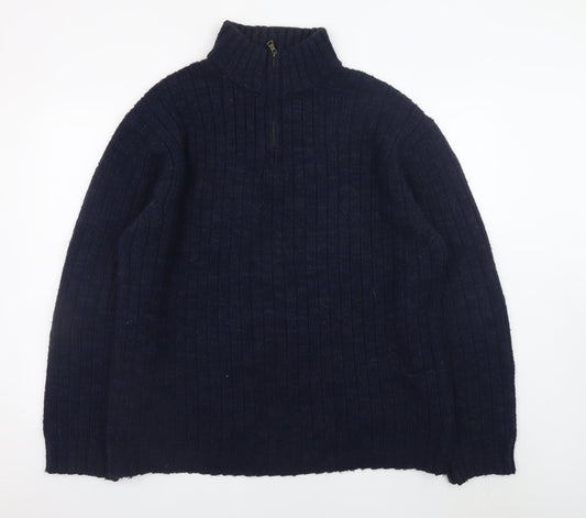 Marks and Spencer Men’s Blue 2XL Ribbed Half Zip Jumper