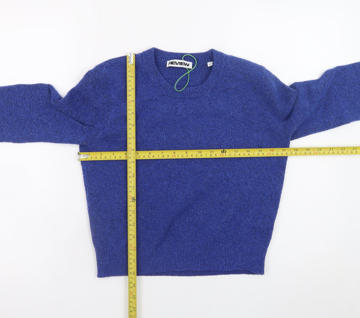 Review Womens Blue Crew Neck Knit Jumper L Long Sleeve Pullover