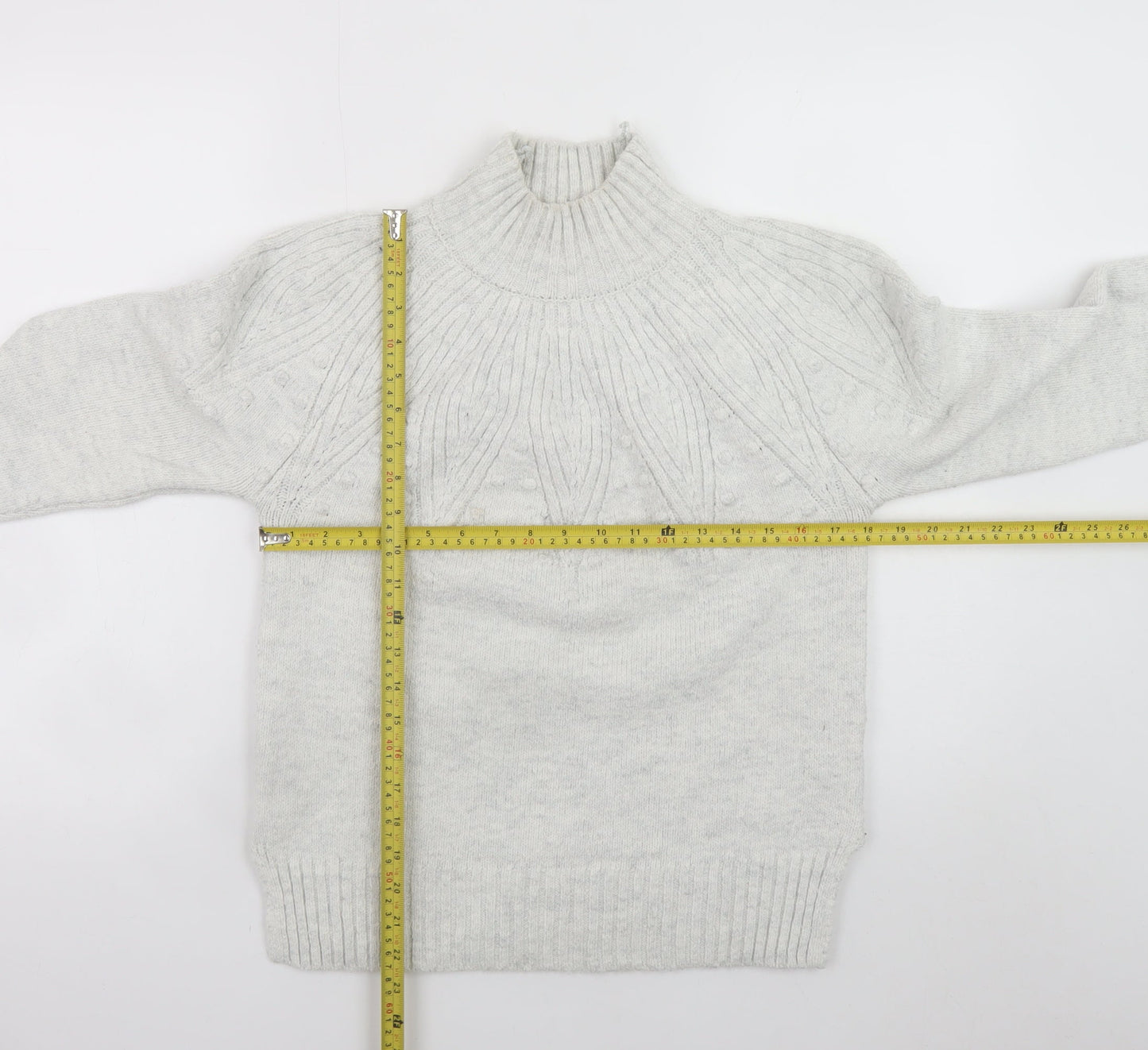 Marks and Spencer Women’s Grey High Neck Cable Knit Jumper Size S