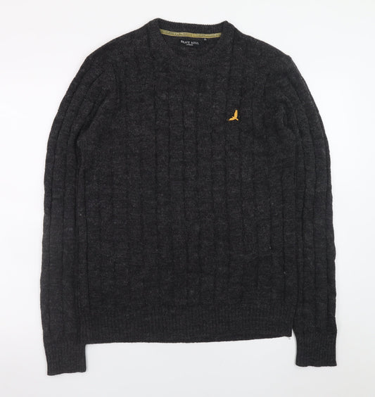 Brave Soul Men's Grey Cable Knit Crew Neck Pullover Jumper XL