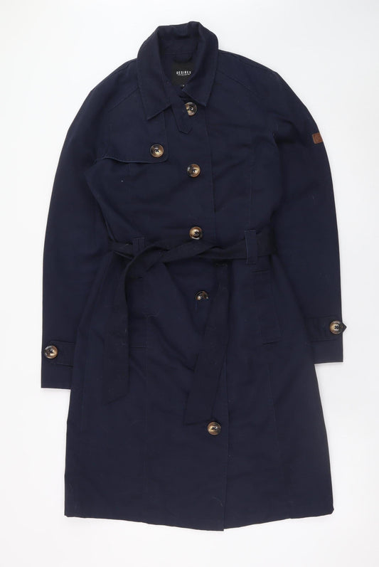 Desires Women's Blue Cotton Trench Coat Belted Long Size S