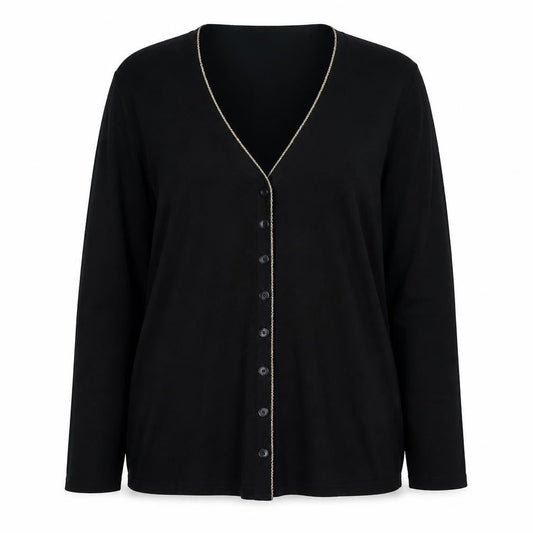 Bonmarché Women's Black V-Neck Button Cardigan S
