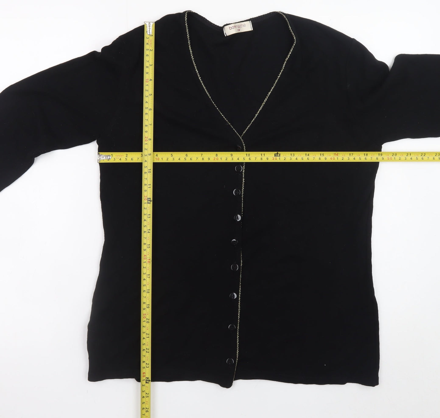 Bonmarché Women's Black V-Neck Button Cardigan S