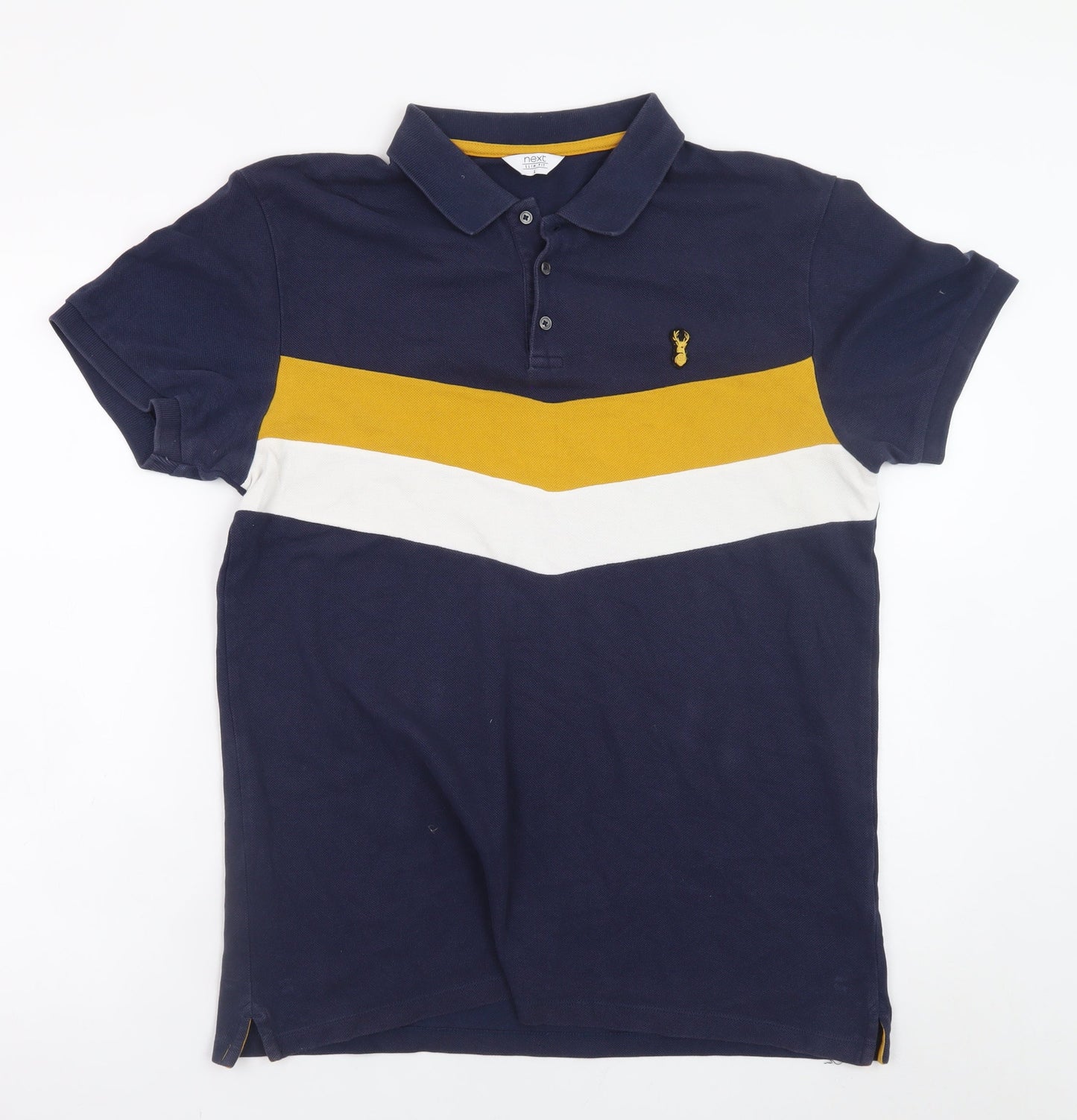 Next Men Blue Colourblock Cotton Polo Shirt L Regular Fit