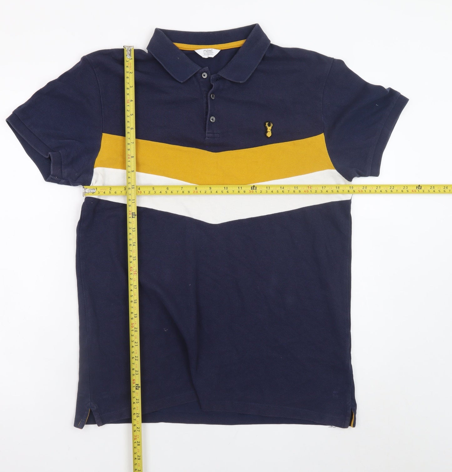 Next Men Blue Colourblock Cotton Polo Shirt L Regular Fit