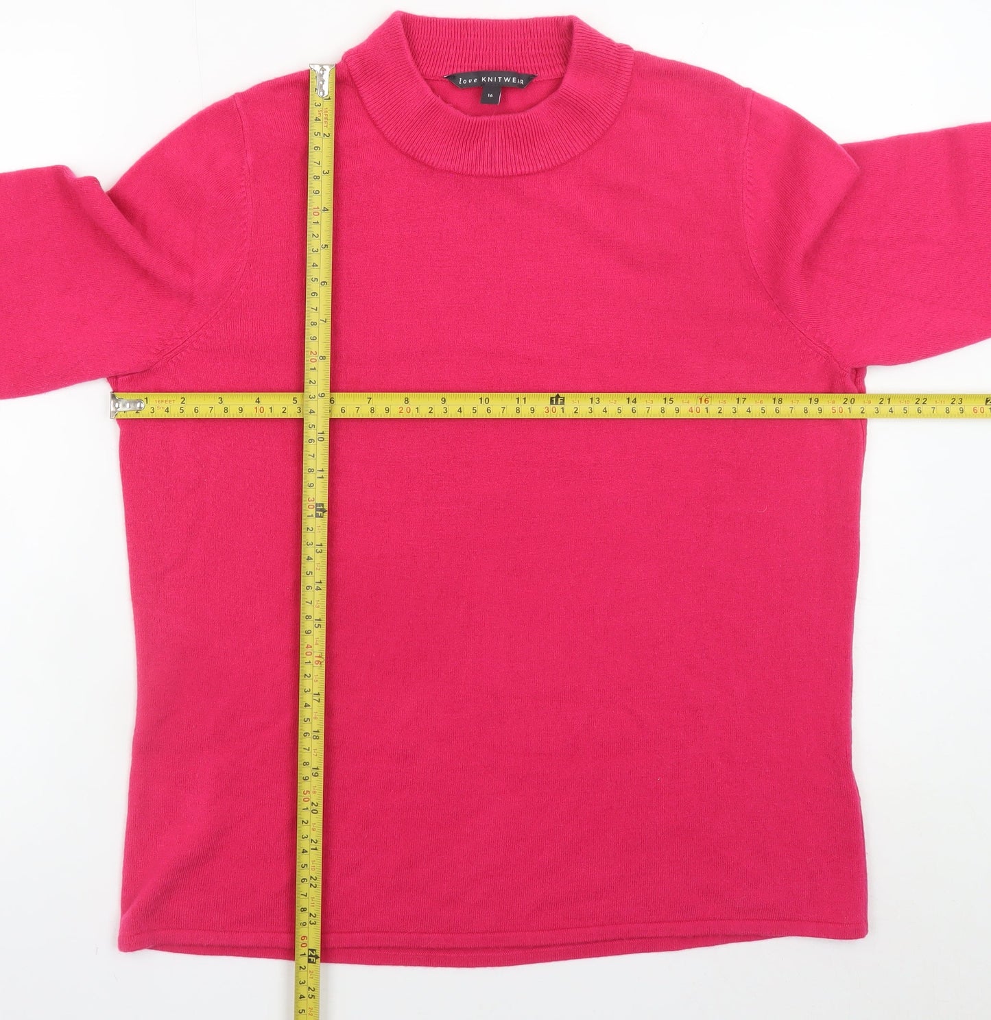 M&Co Womens Pink Mock Neck Knit Jumper Size 16