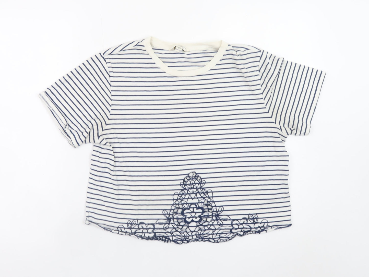 Miss Selfridge Women’s White Striped Cropped T-Shirt Size 14