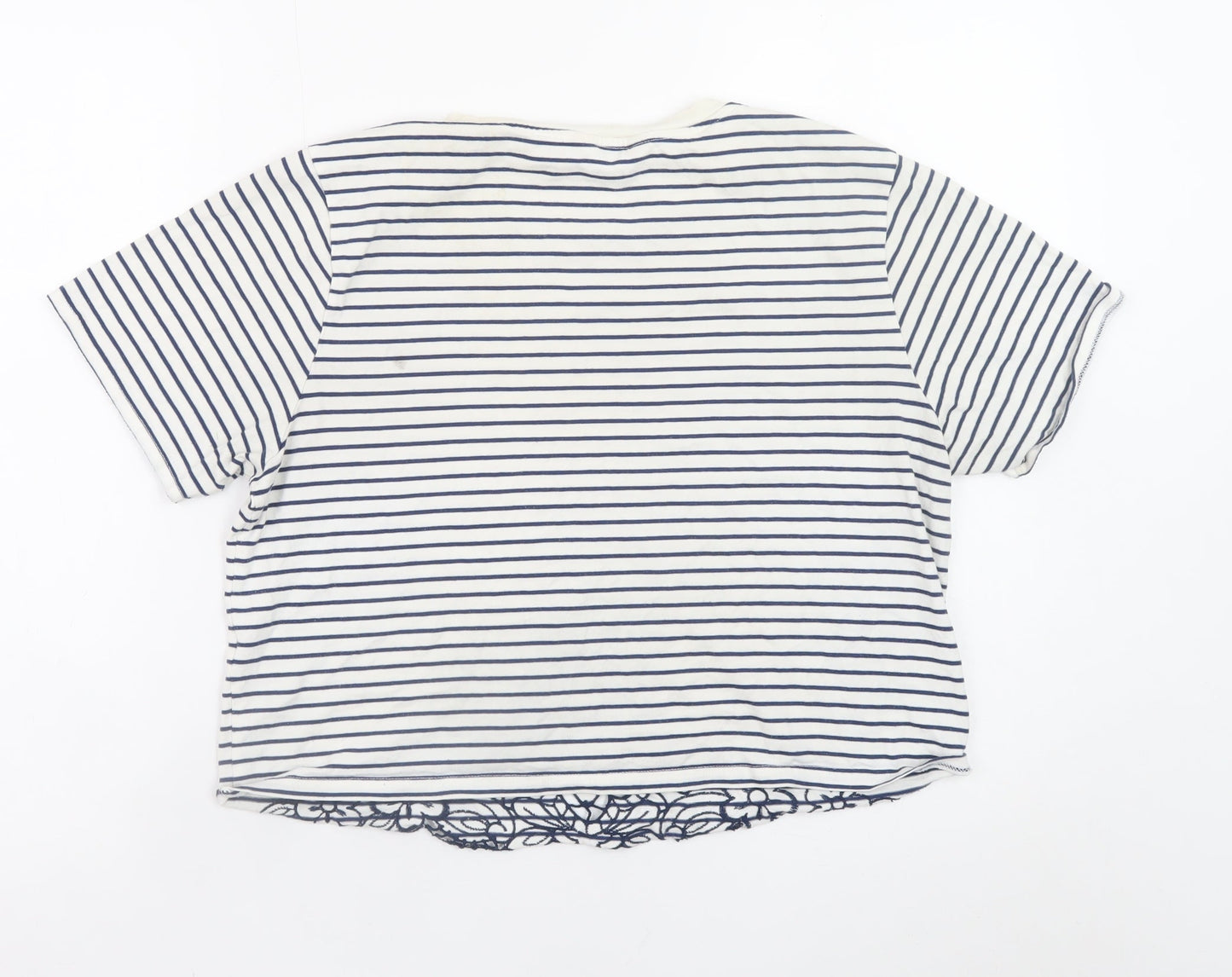 Miss Selfridge Women’s White Striped Cropped T-Shirt Size 14