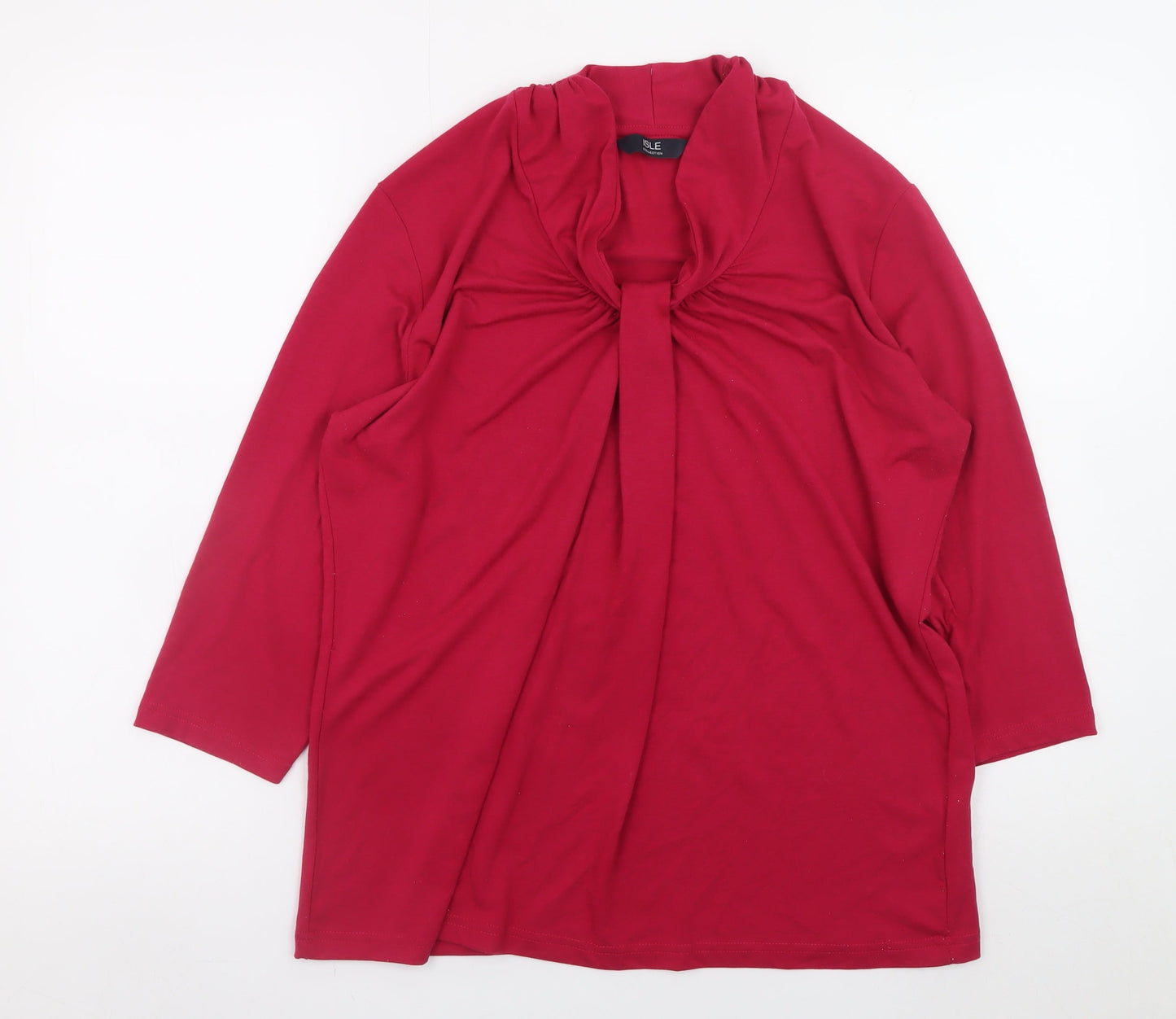 Isle Collection Women's Red Long Sleeve Knot Neck Top Size M