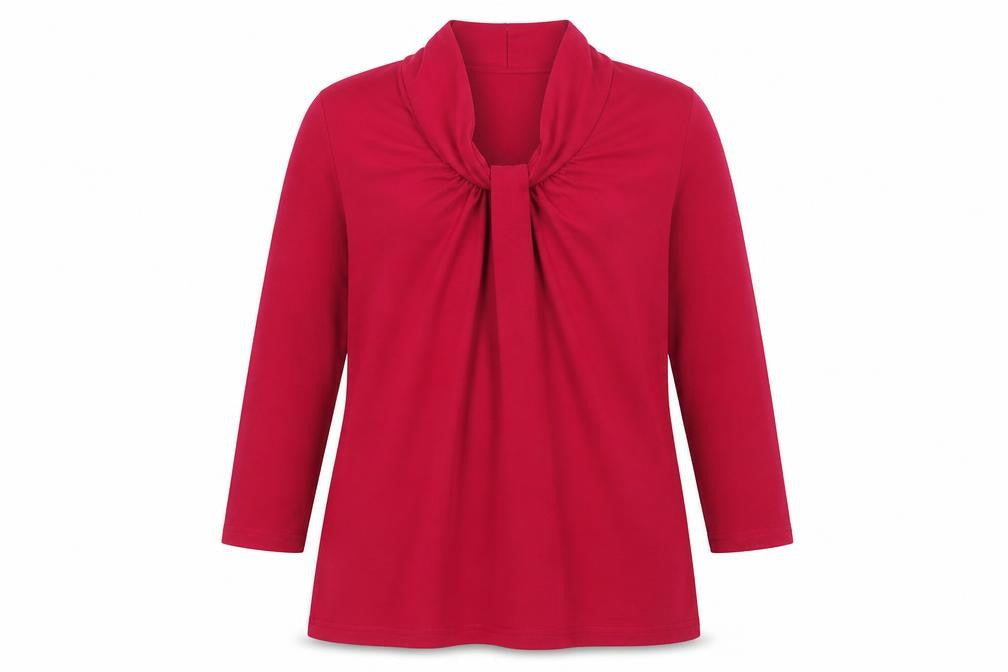 Isle Collection Women's Red Long Sleeve Knot Neck Top Size M