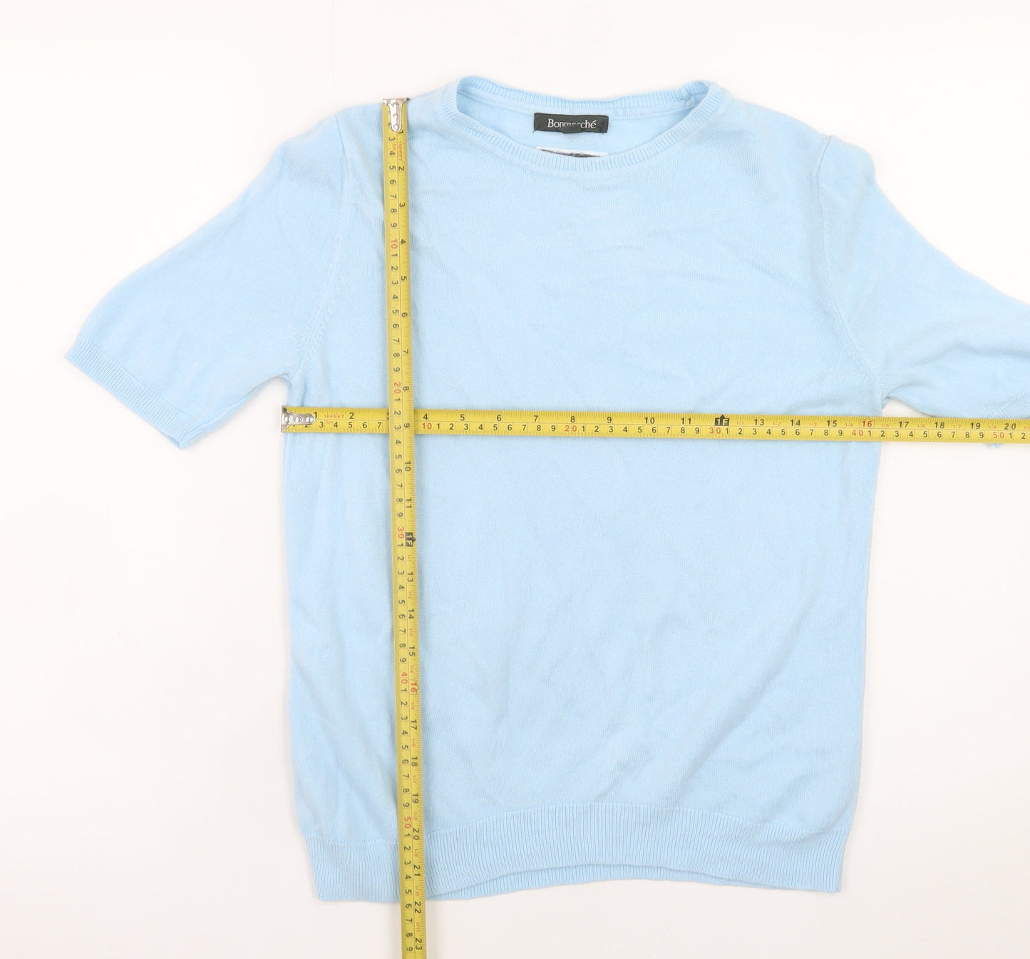 Bonmarché Women Blue Size 10 Acrylic Short Sleeve Pullover Jumper