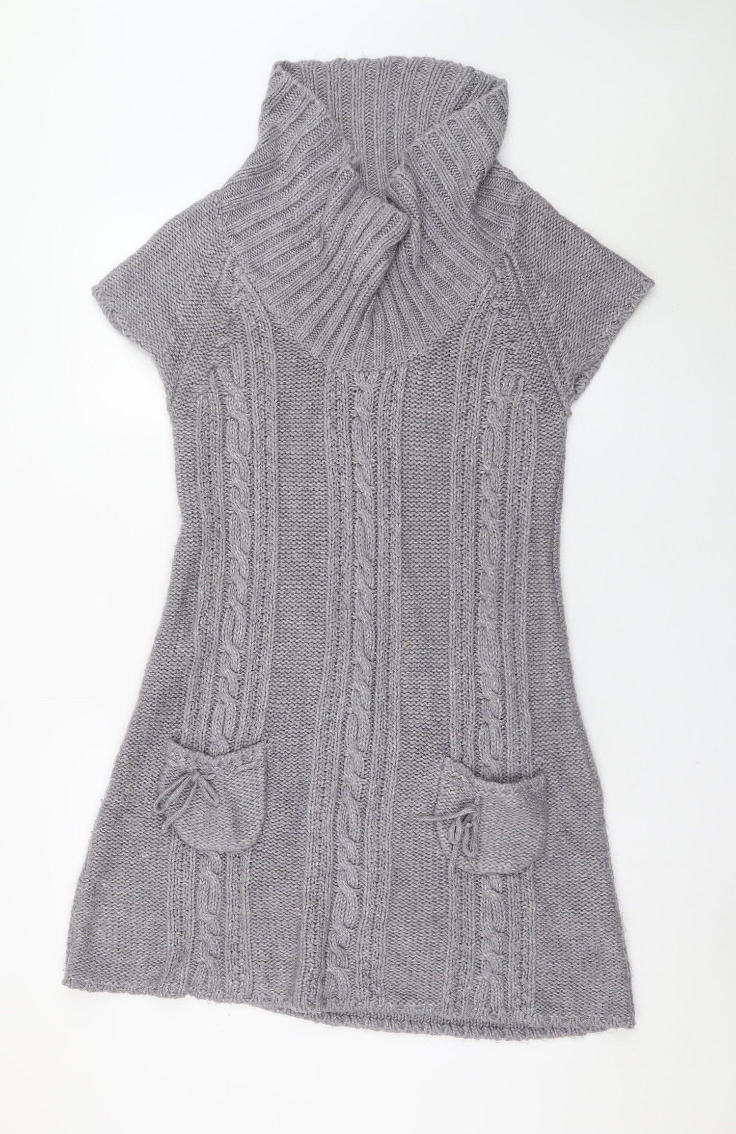 E-vie Women Grey Size 16 Jumper Dress Roll Neck Knit