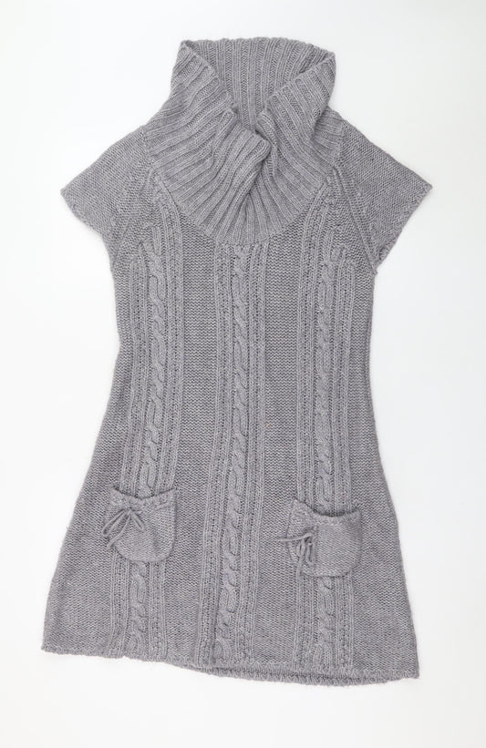 E-vie Women Grey Size 16 Jumper Dress Roll Neck Knit