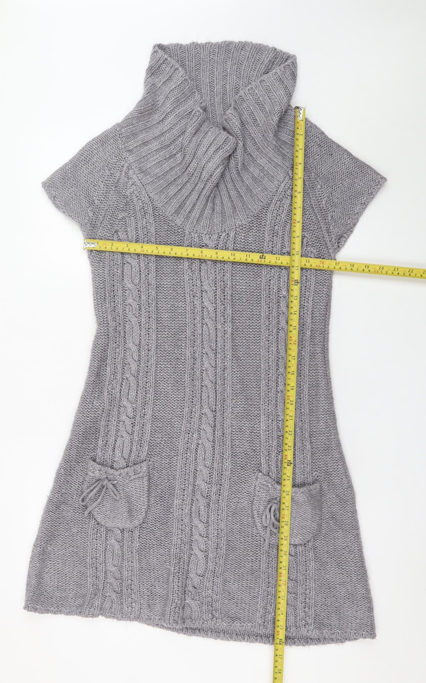 E-vie Women Grey Size 16 Jumper Dress Roll Neck Knit