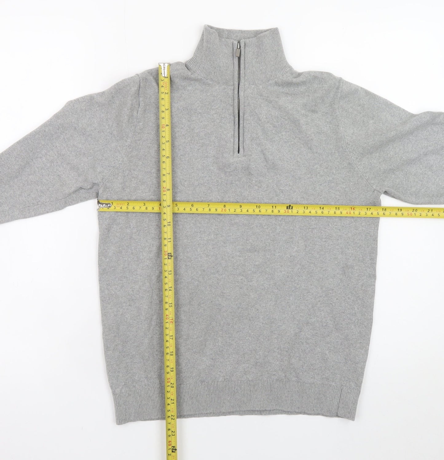 MNG Men's Grey 1/2 Zip High Neck Knit Sweatshirt Size S