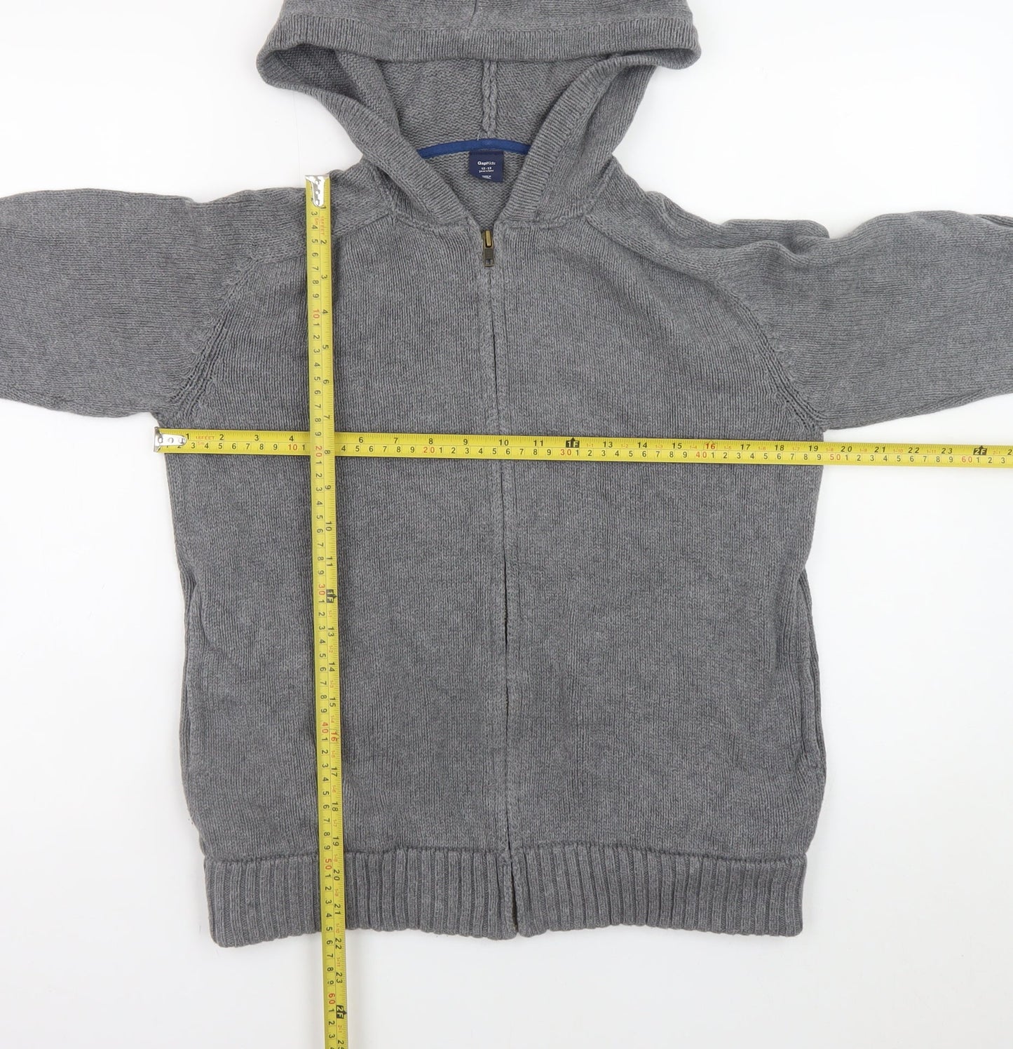 Gap Kids Boys Grey Full Zip Hoodie Cardigan 12-13 Years Cotton Knit