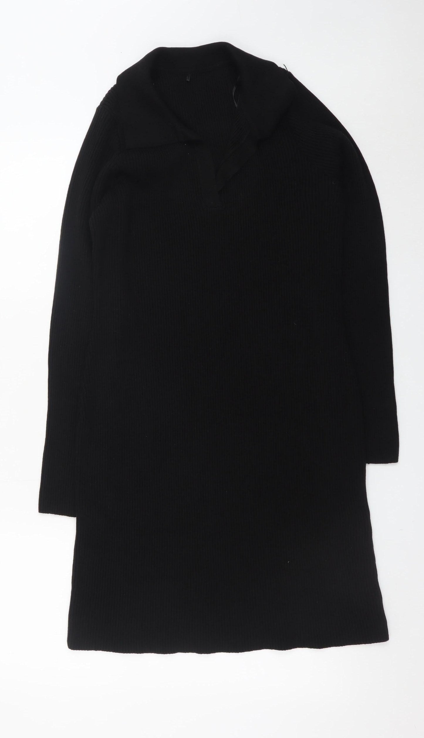 George Women Black L Collared Long Sleeve Knit Jumper Dress