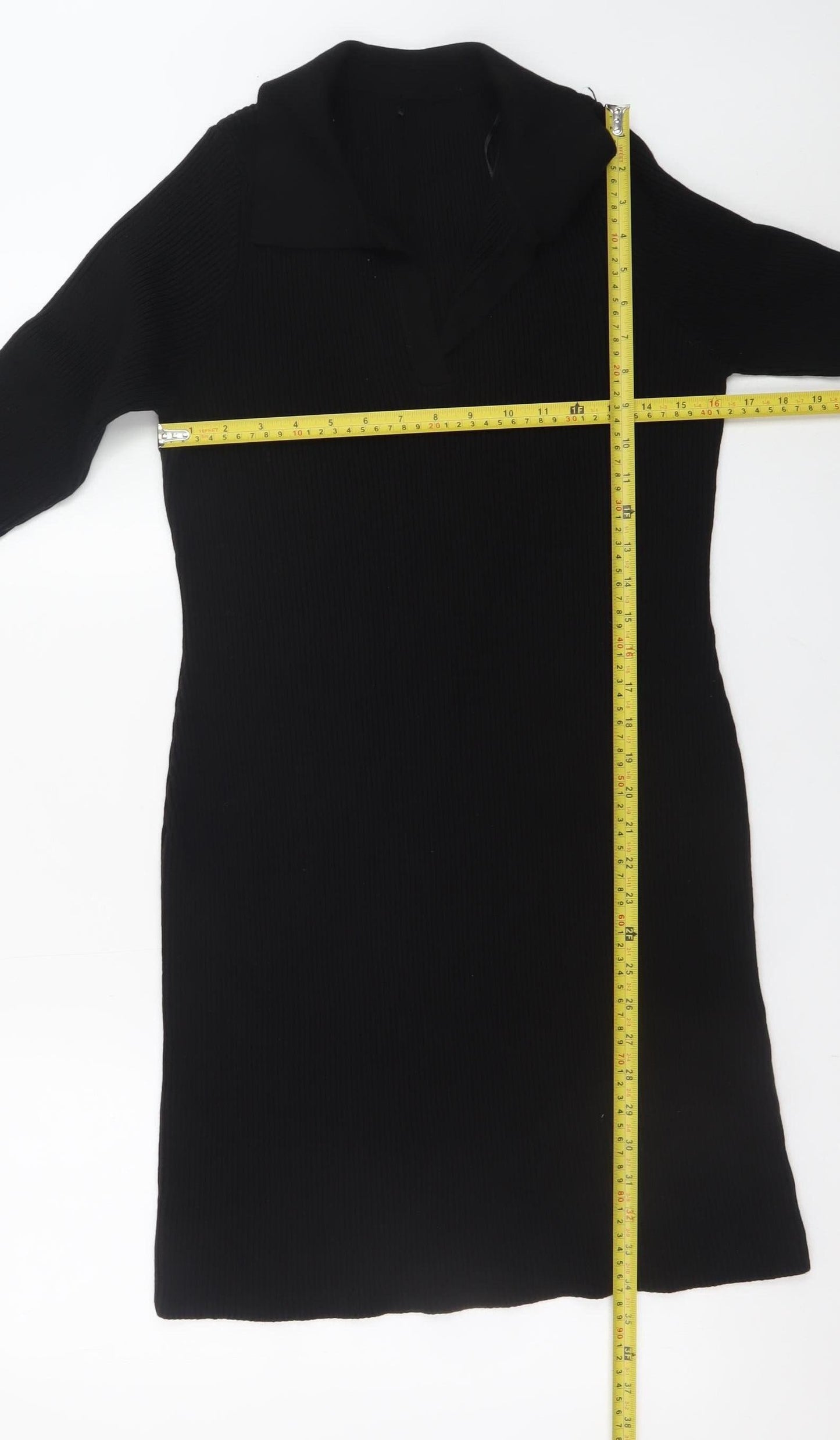 George Women Black L Collared Long Sleeve Knit Jumper Dress
