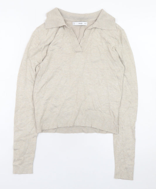 MNG Women's Beige Collared Knit Pullover Jumper Size S