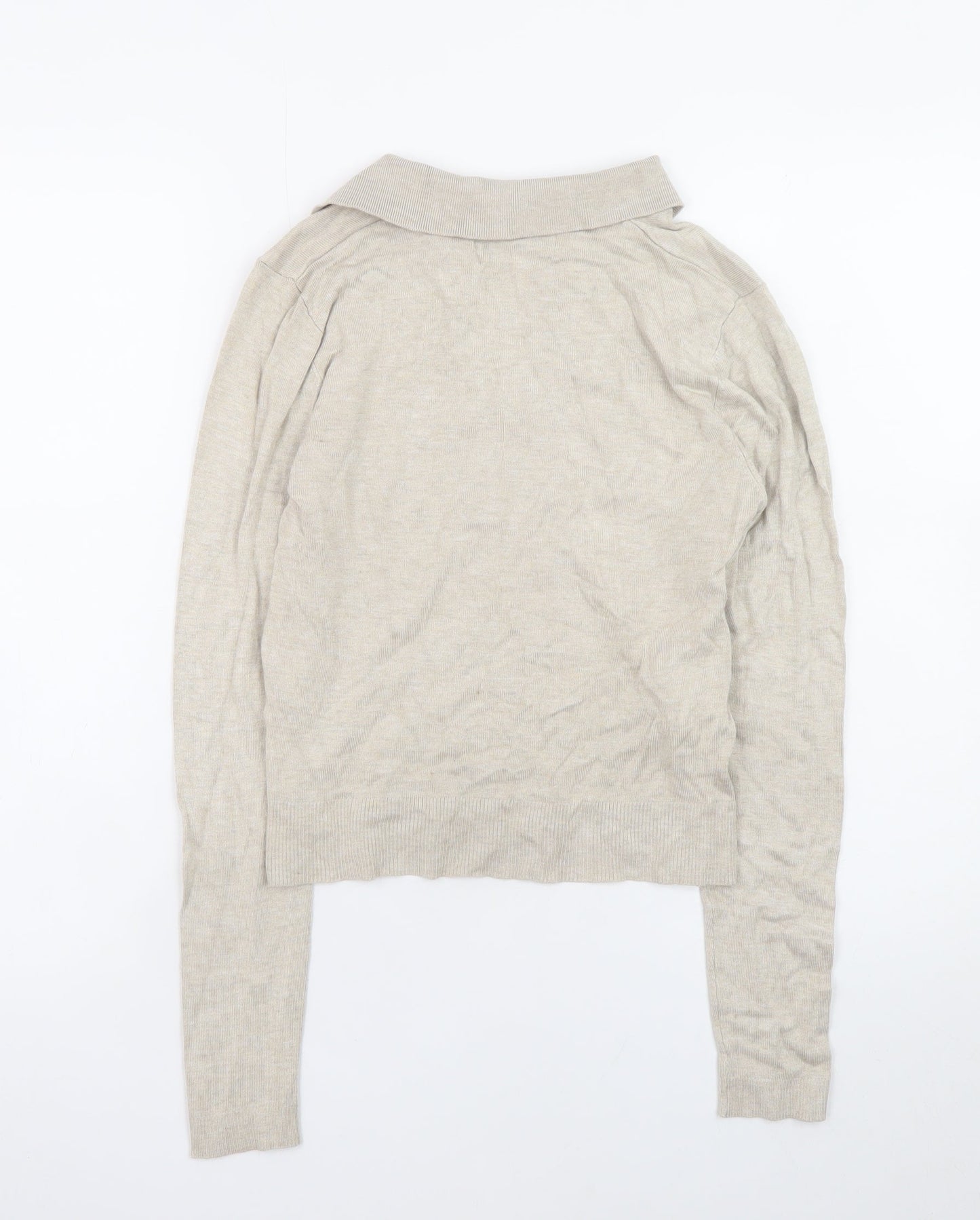 MNG Women's Beige Collared Knit Pullover Jumper Size S
