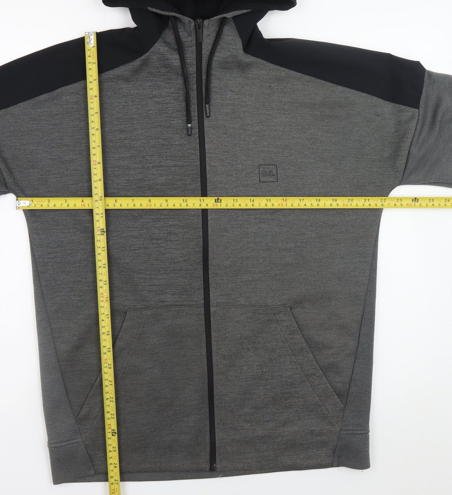 U.S. Athletic Men's Grey Full Zip Hoodie Medium Regular Fit Polyester