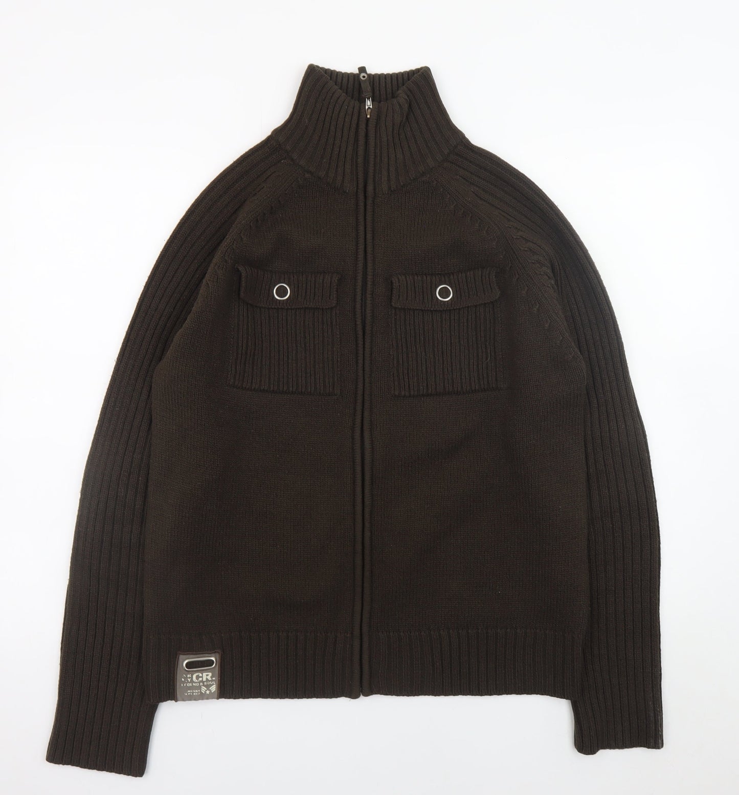 Legend & Soul Men’s Brown Full Zip Knitted Jumper Size L