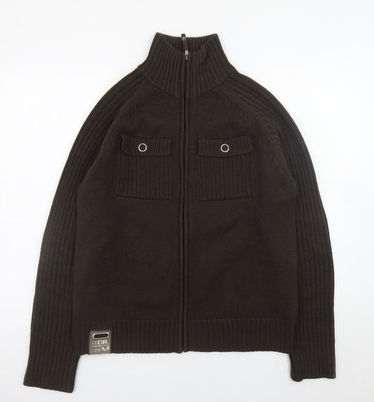 Legend & Soul Men’s Brown Full Zip Knitted Jumper Size L