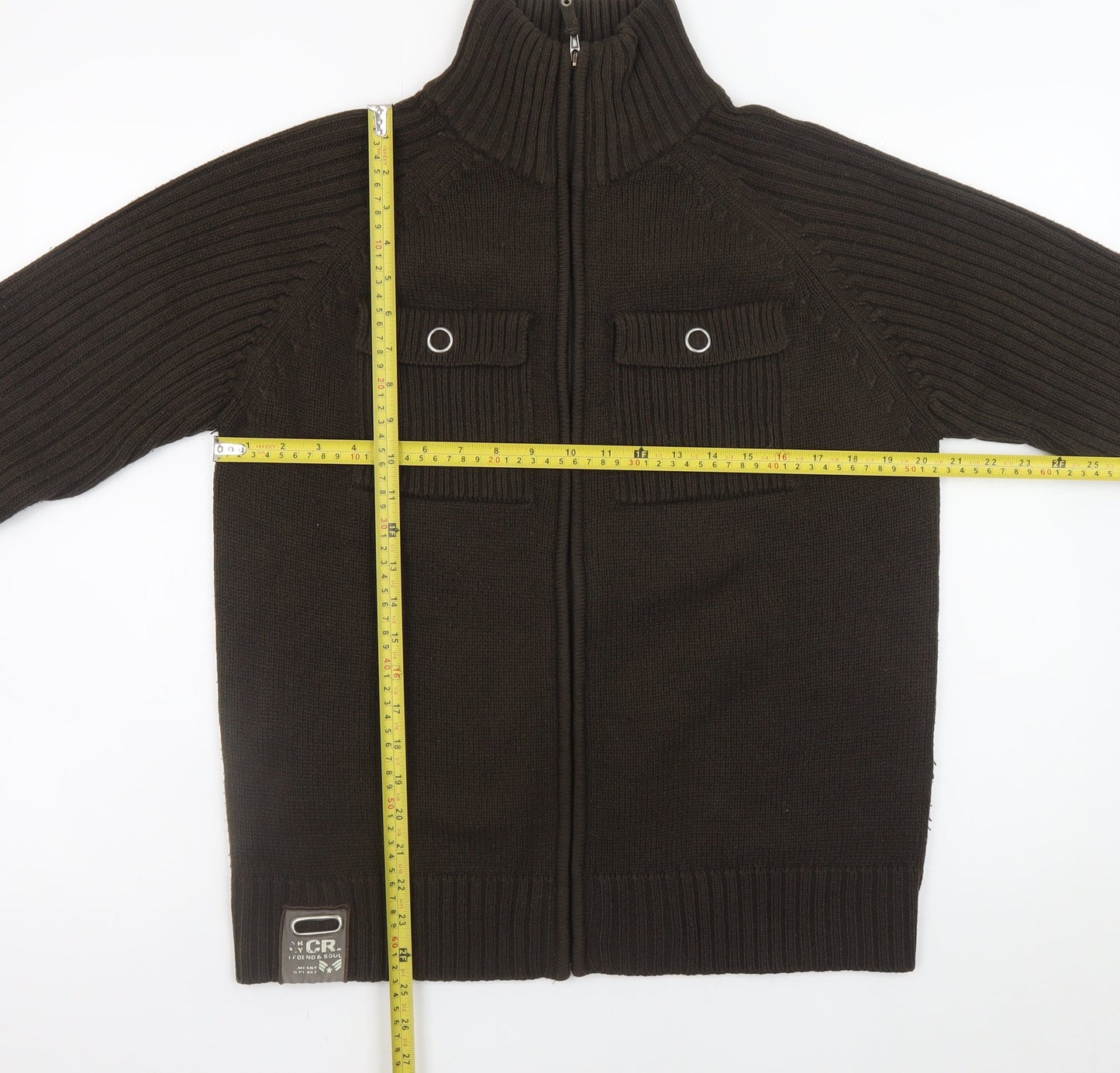 Legend & Soul Men’s Brown Full Zip Knitted Jumper Size L