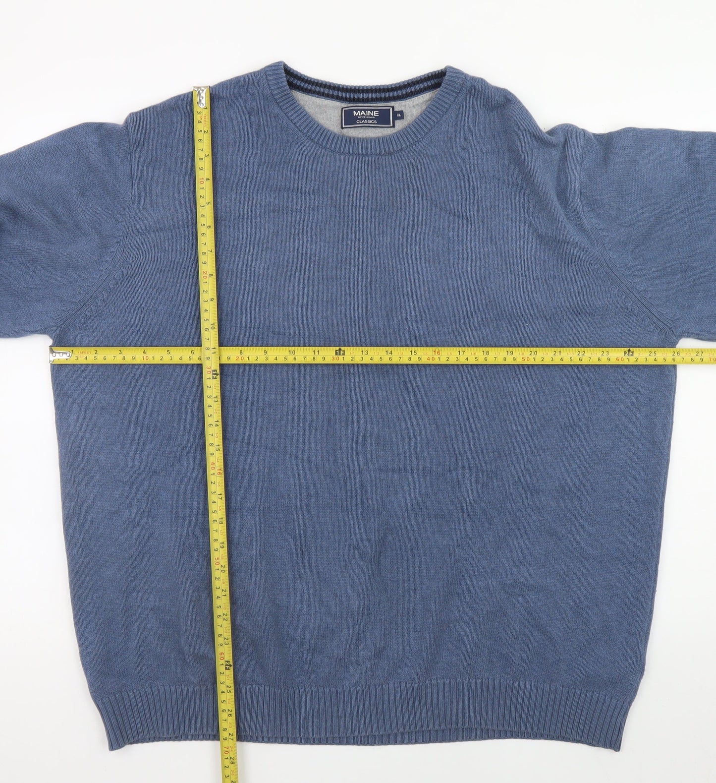 Maine Mens Blue Cotton Crew Neck Pullover Jumper Size L