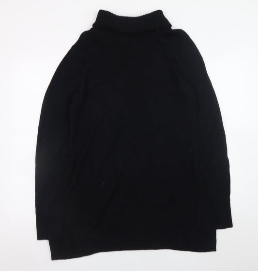 H by Halston Women Black Knit Roll Neck Long Sleeve Sweater Dress L