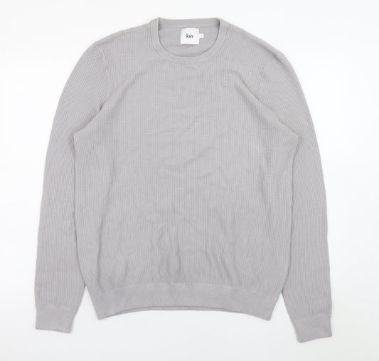Kin Men Grey Waffle Knit Crew Neck Pullover Jumper Size L