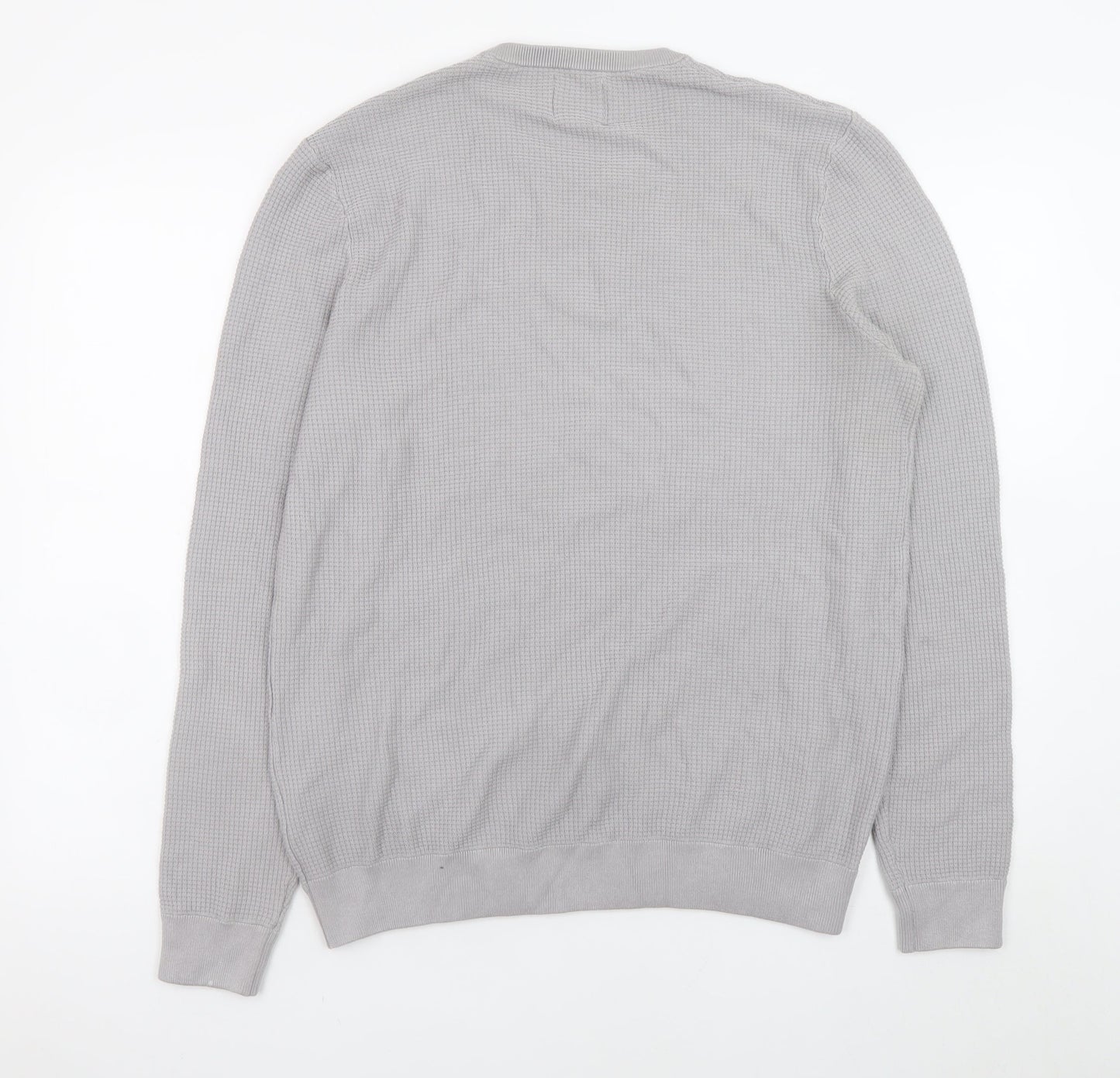 Kin Men Grey Waffle Knit Crew Neck Pullover Jumper Size L