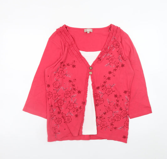 Soon Women’s Pink Floral 3/4 Sleeve Cotton Tunic Blouse Size 16