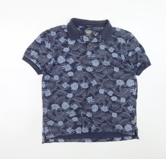 Flying Machine Men's Blue Floral Cotton Polo Shirt Size L