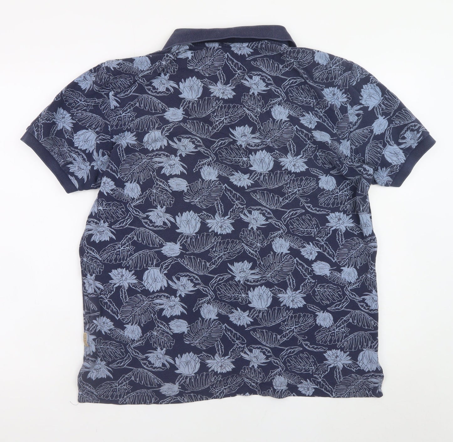 Flying Machine Men's Blue Floral Cotton Polo Shirt Size L