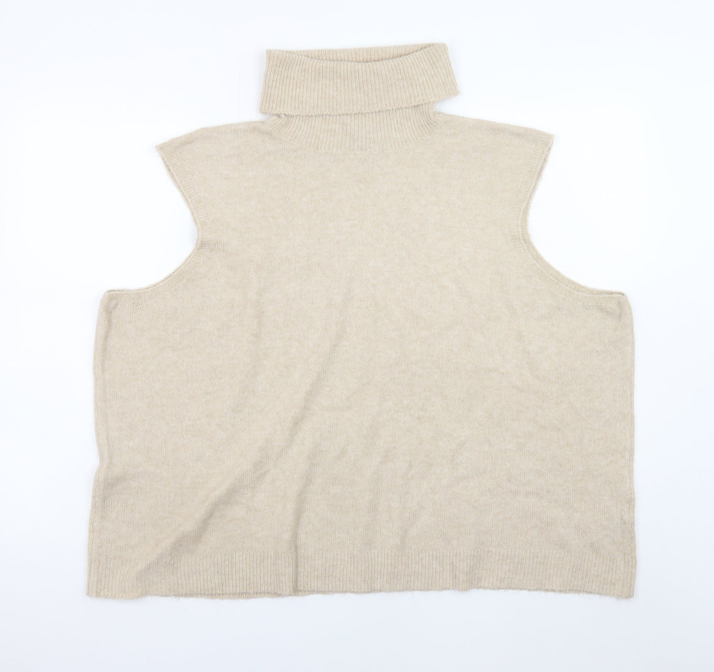 PrettyLittleThing Women Beige Roll Neck Sleeveless Knit Vest 2XL